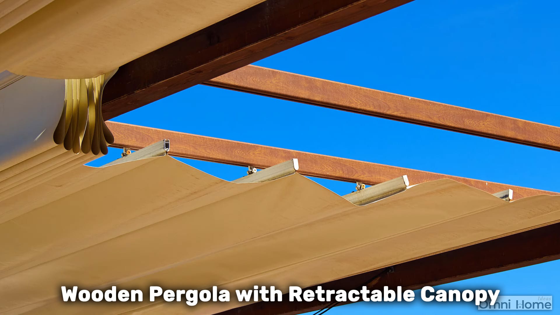 wooden pergola with retractable canopy
