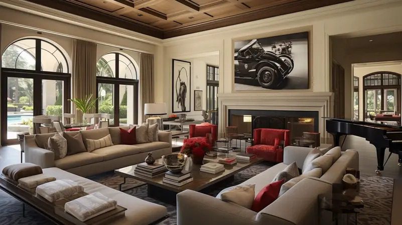 living room a blend of luxury and racing memorabilia