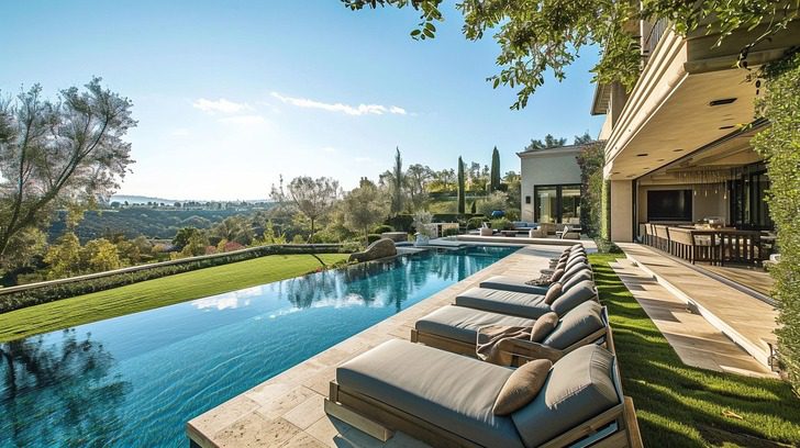 madonna house in hidden hills outdoor area features a stunning pool