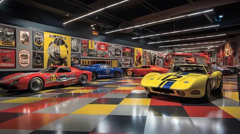 the garage housing over 30 race cars