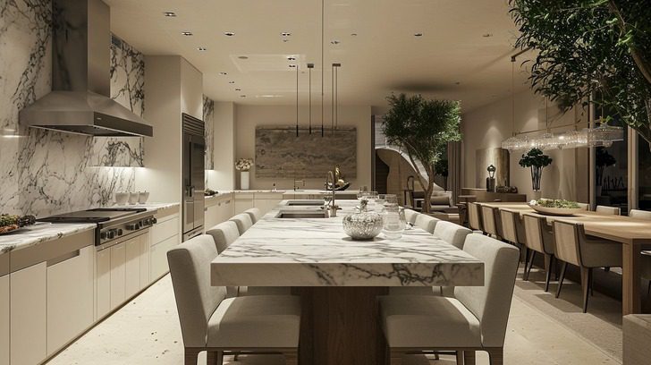 adele house in beverly hills kitchen and dining areas