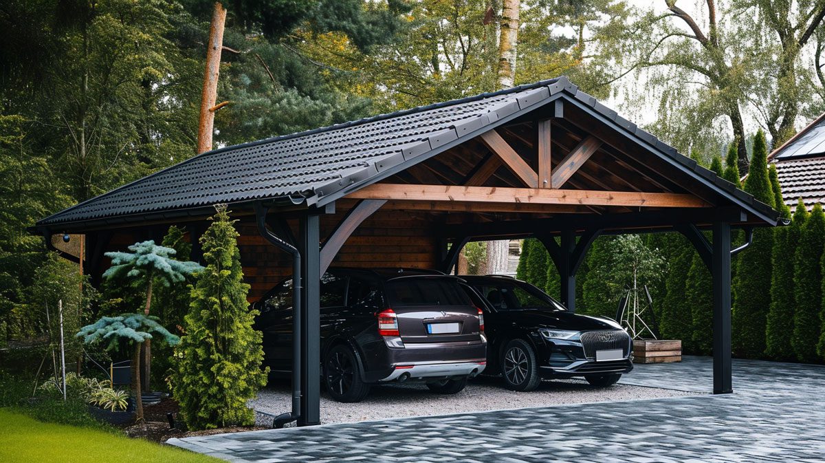 double carport with bungalow style chevron roof