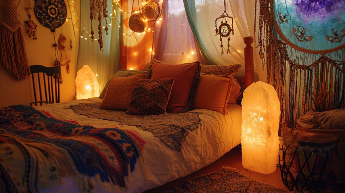 the witchy bedroom essentials salt lamps protective charms and luxurious fabrics