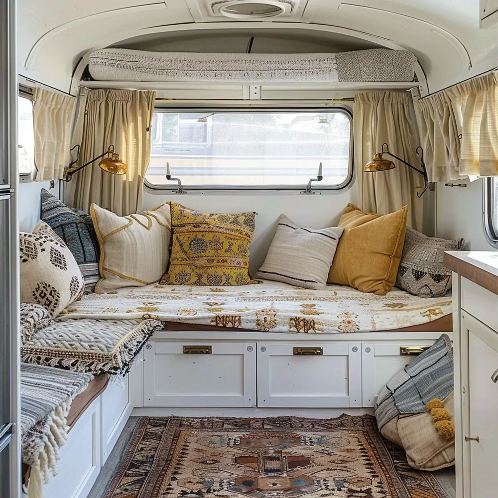 smart use of textiles in small camper 01