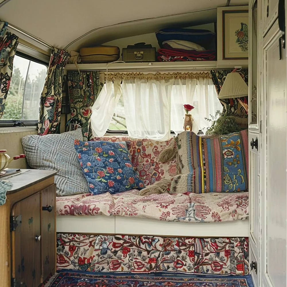 smart use of textiles in small camper 02