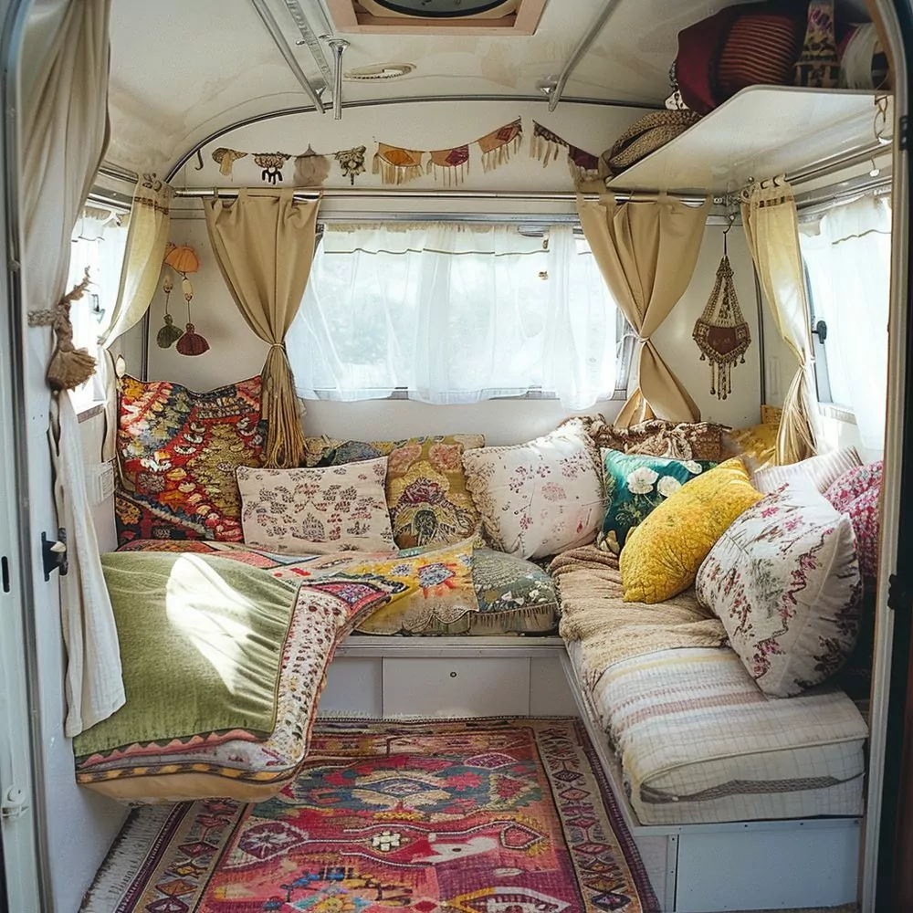 smart use of textiles in small camper 03