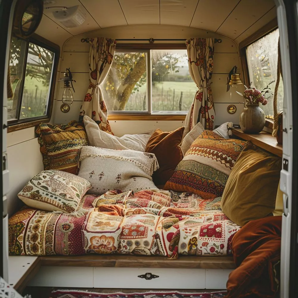 smart use of textiles in small camper 04