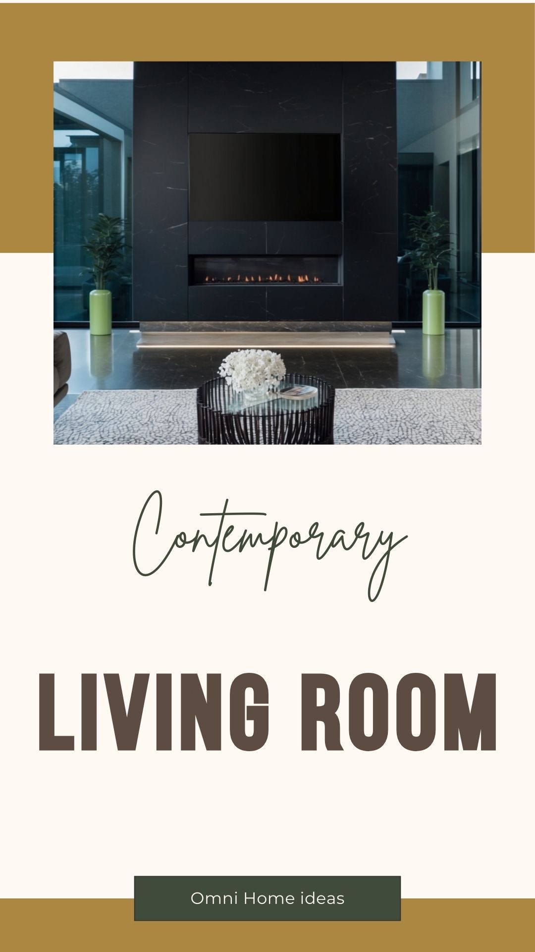 contemporary living room with black marble fireplace