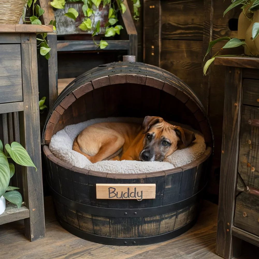 018 wine barrel dog bed