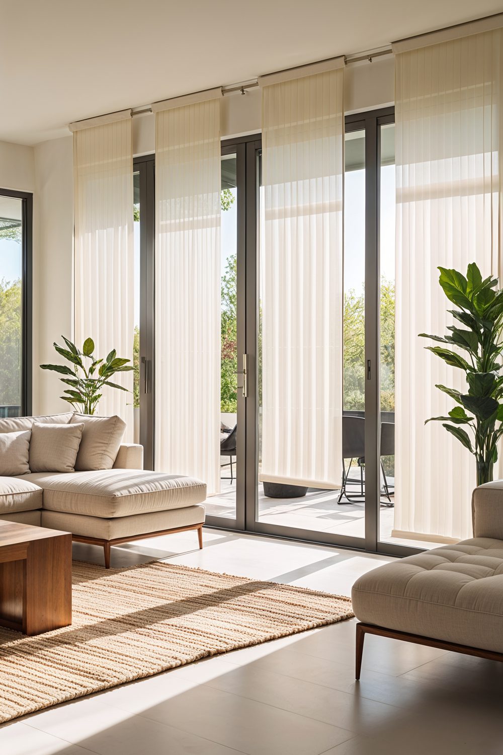 sheer vertical shades for soft light on sliding glass doors