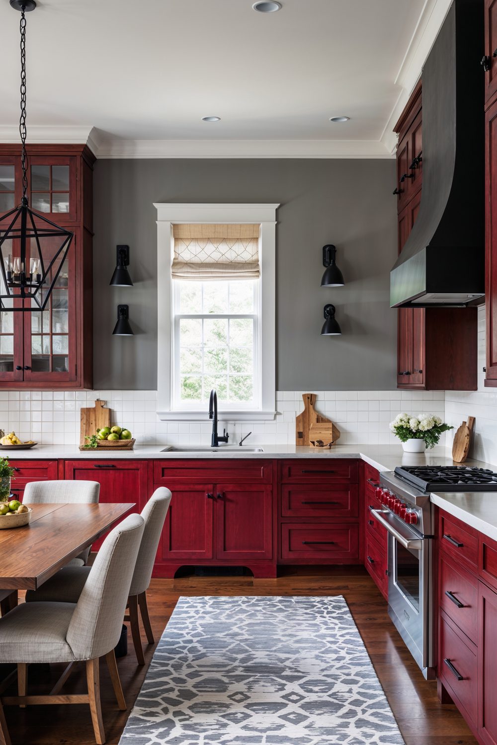 Elegant Stone Gray Kitchen Walls With Cherry Cabinets