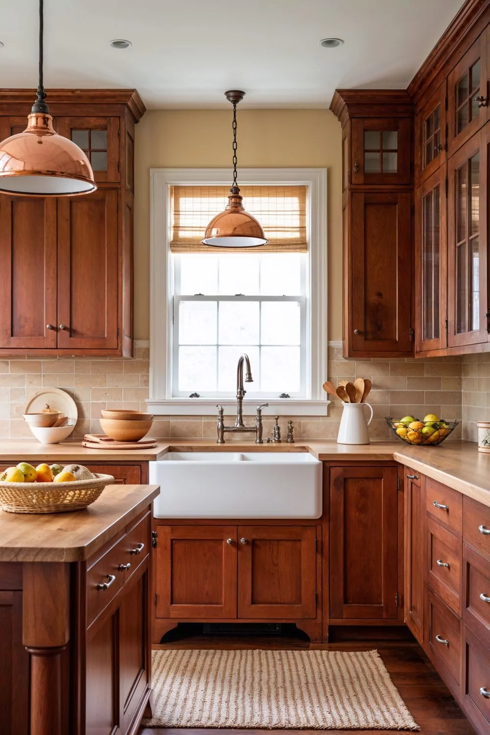 Warm Cream Kitchen Walls For A Classic Look With Cherry Cabinets