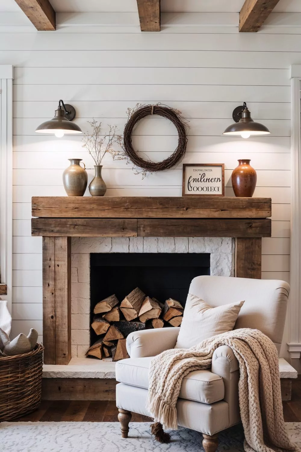 White Shiplap Fireplace Wall For A Bright Farmhouse Look