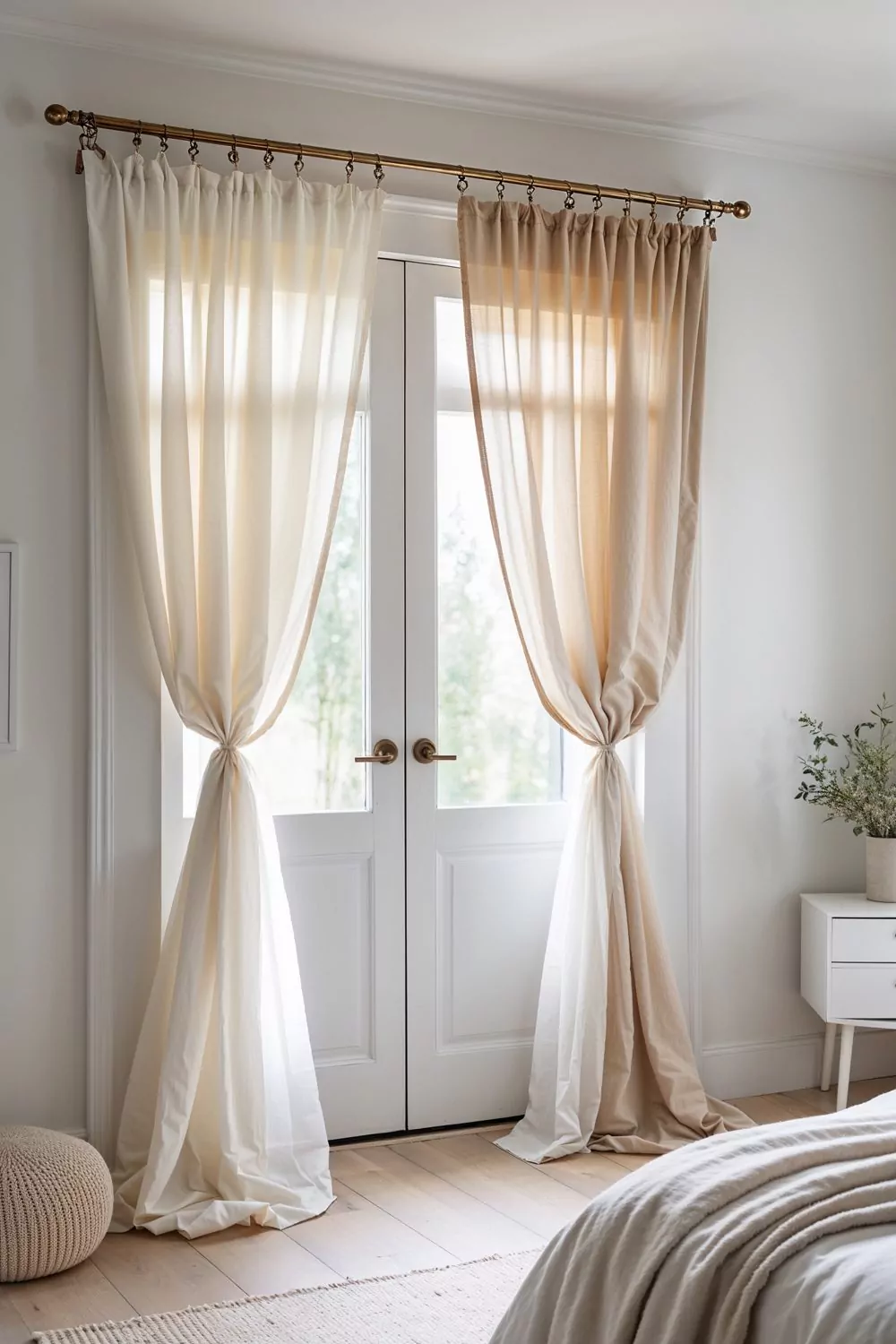 Bedroom Door With Sheer Neutral Curtains In A Cozy Scandinavian 