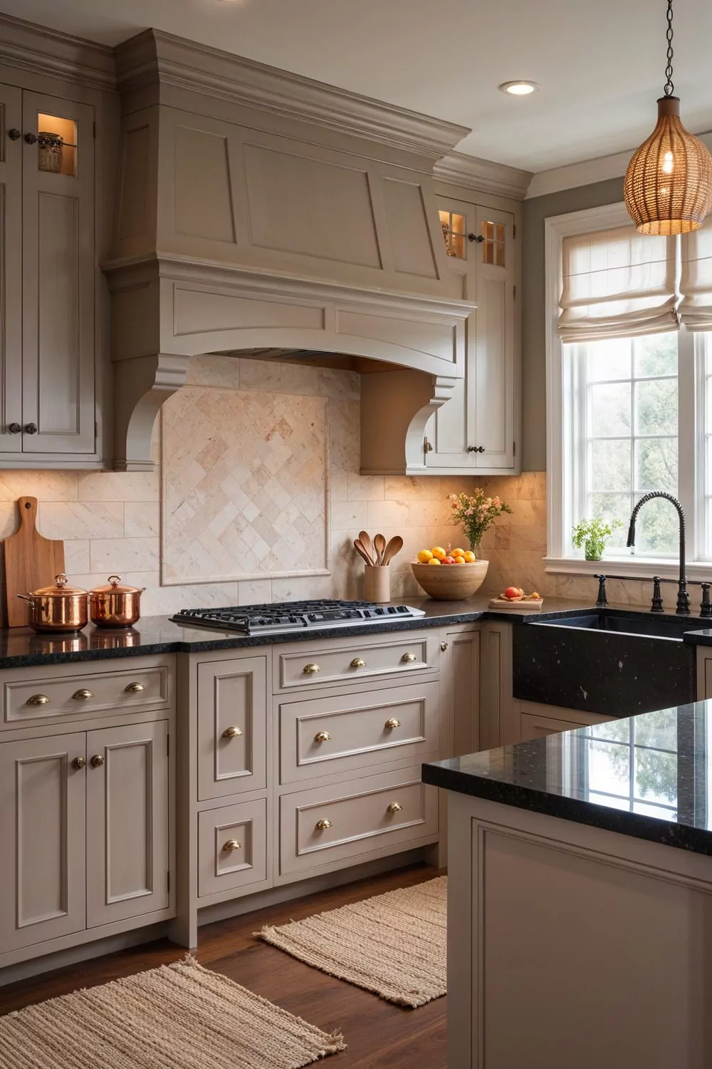Taupe Kitchen Cabinets With Black Granite