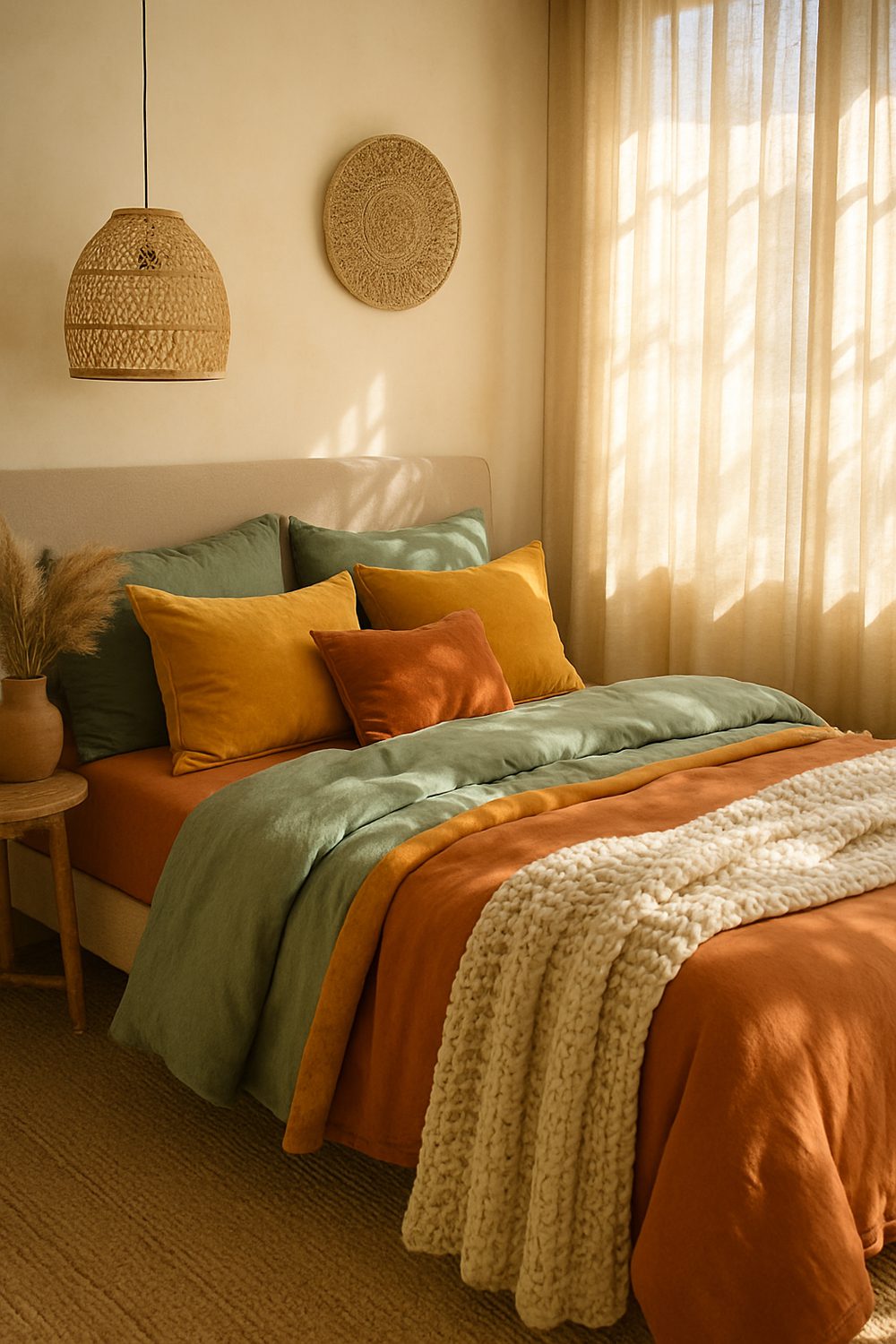 Boho Bedding With Terracotta And Sage Colors