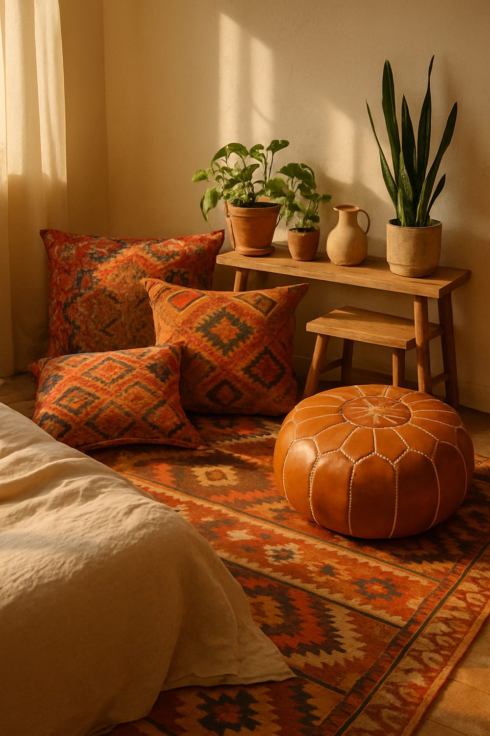 Boho Floor Cushions And Moroccan Pouf Seating