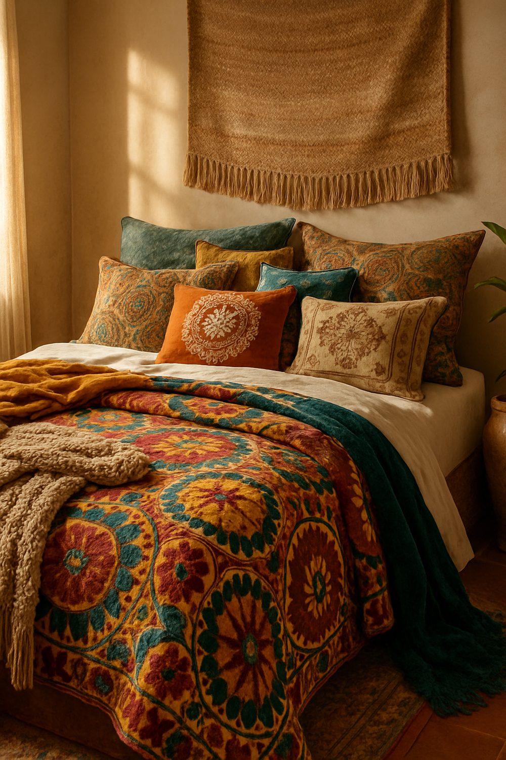 Layered Textiles Mixed Patterns Boho Bedding