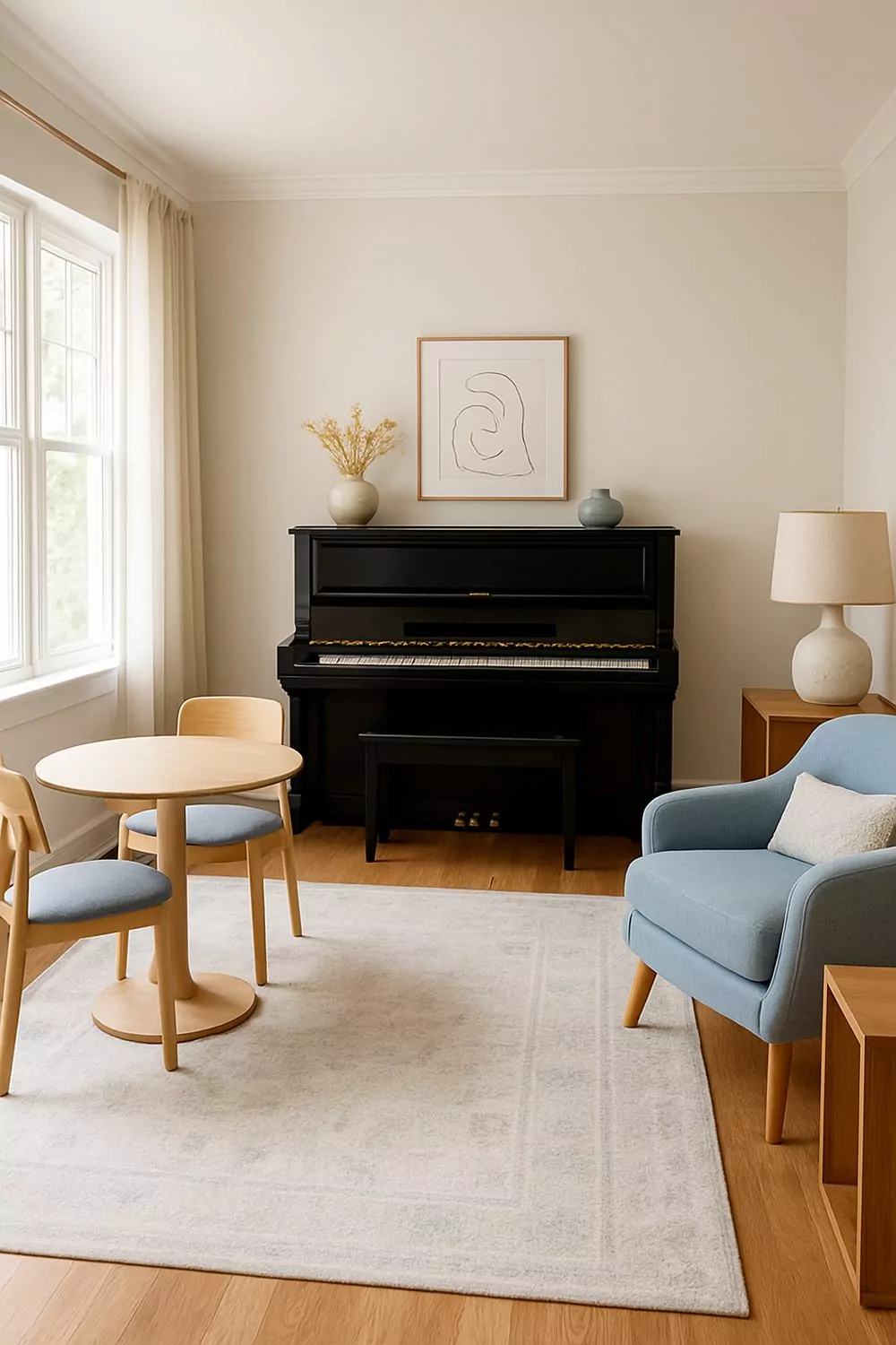 Multi Functional Living Room With Upright Piano
