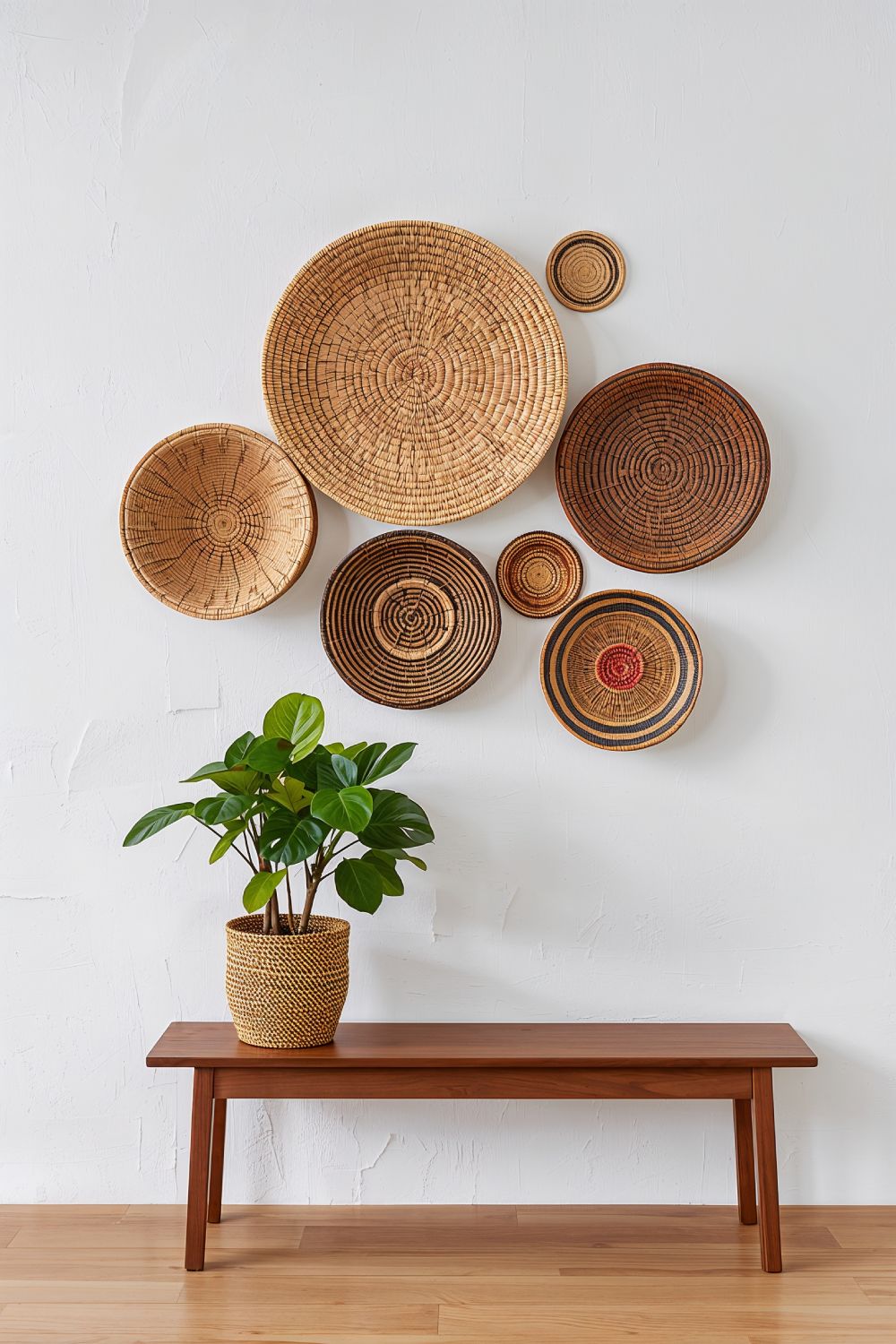 African Woven Basket Wall Display Boho Home Decor