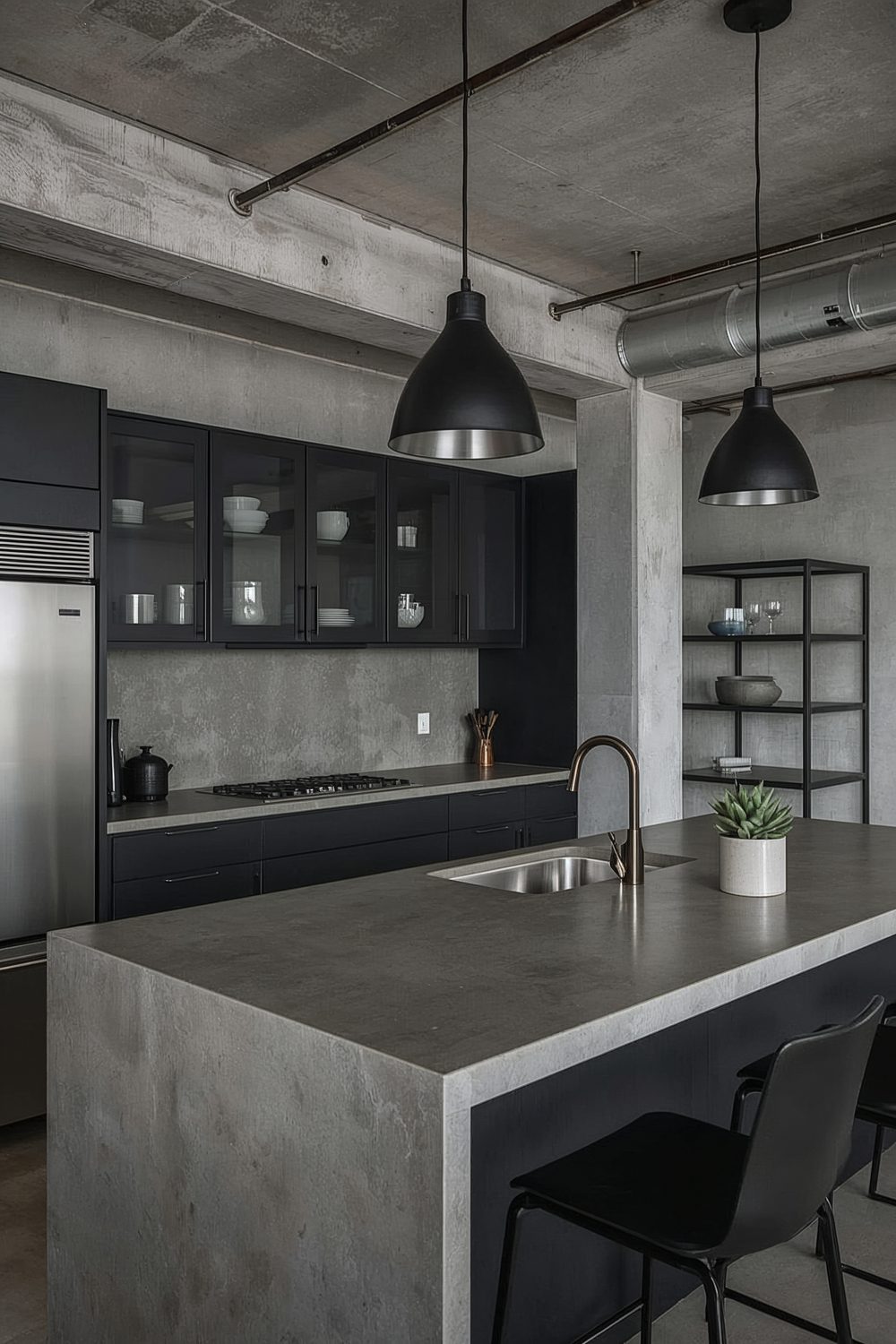 Concrete Countertops With Black Cabinets Design