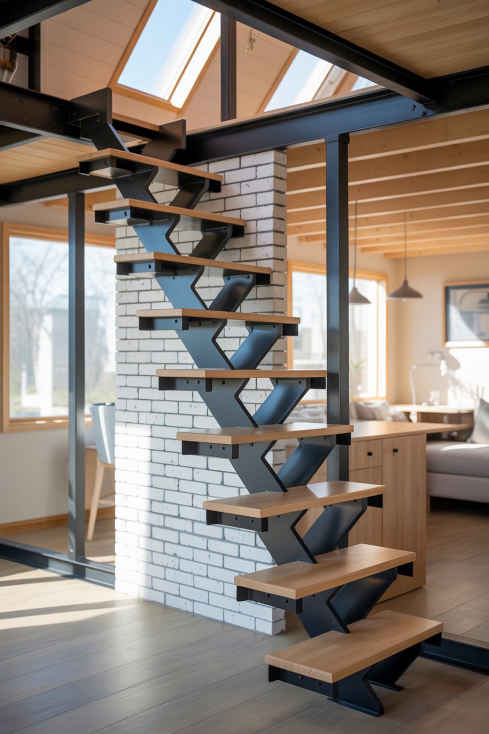 Fishbone Pattern Modern Tiny House Loft Ladders
