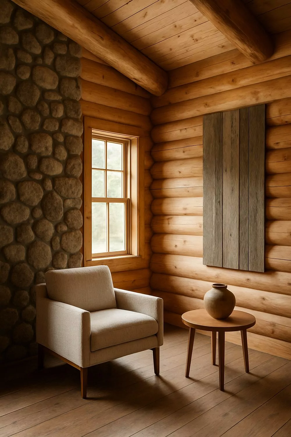 Natural Material Combinations For Log Cabin Walls