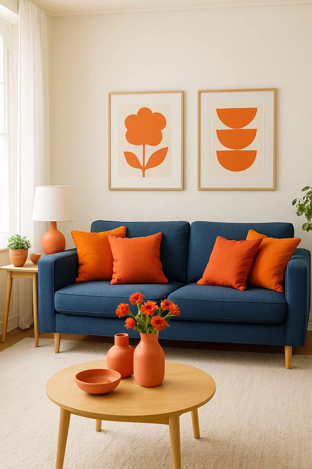 Navy Couch Orange Coral Accent Pillow Ideas