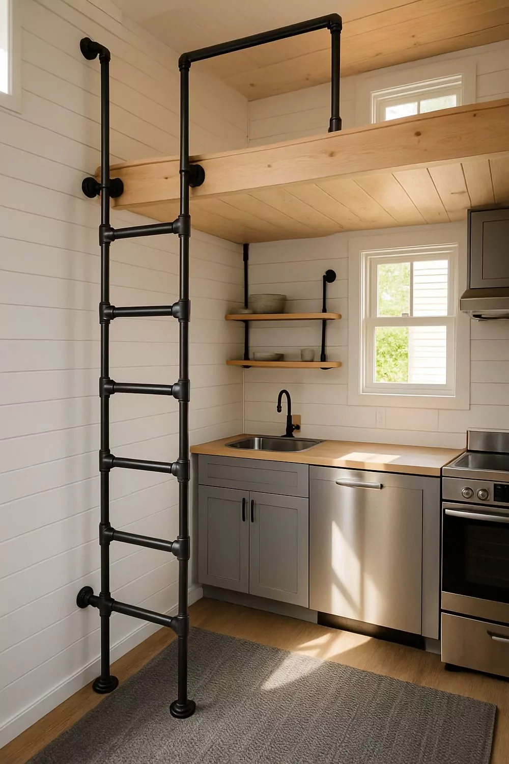 Pipe Rung Industrial Tiny House Loft Ladder Ideas