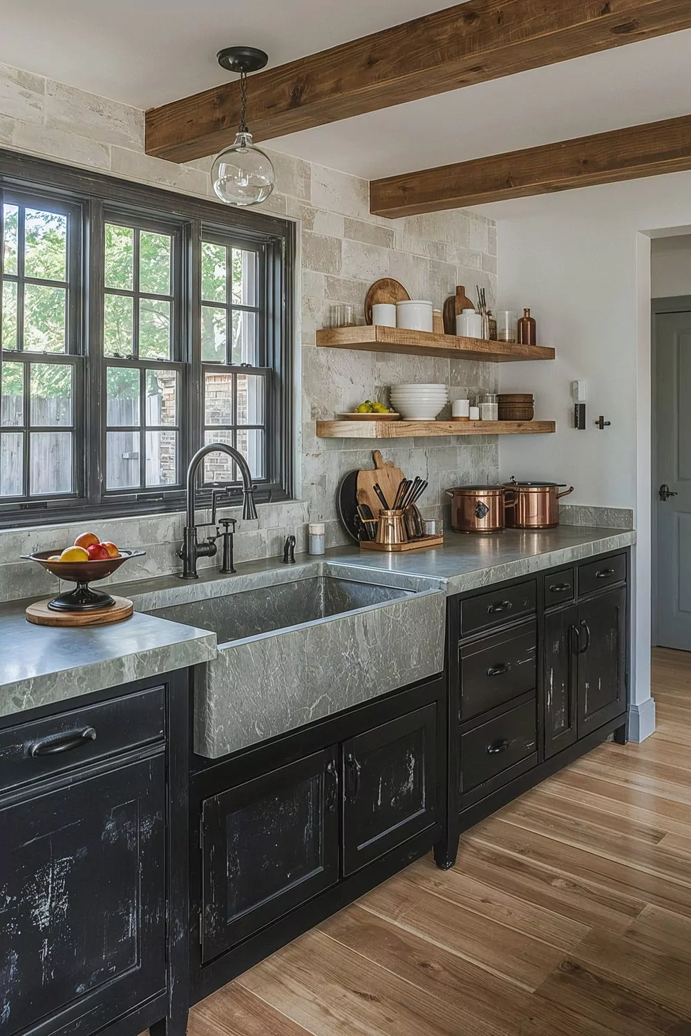 Soapstone Countertops Rustic Black Cabinets Kitchen