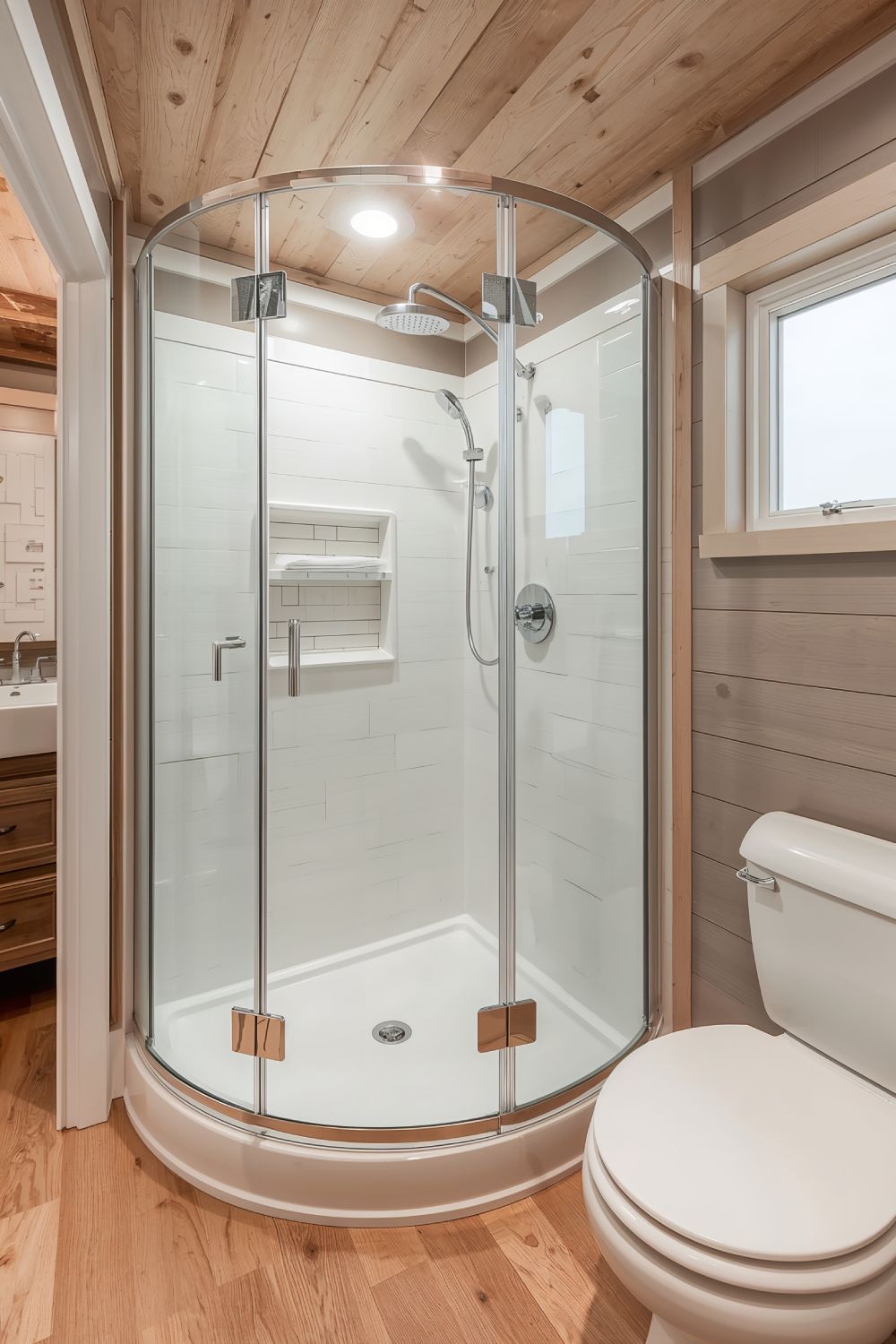 Space Saving Corner Shower Design For Tiny House Bathroom