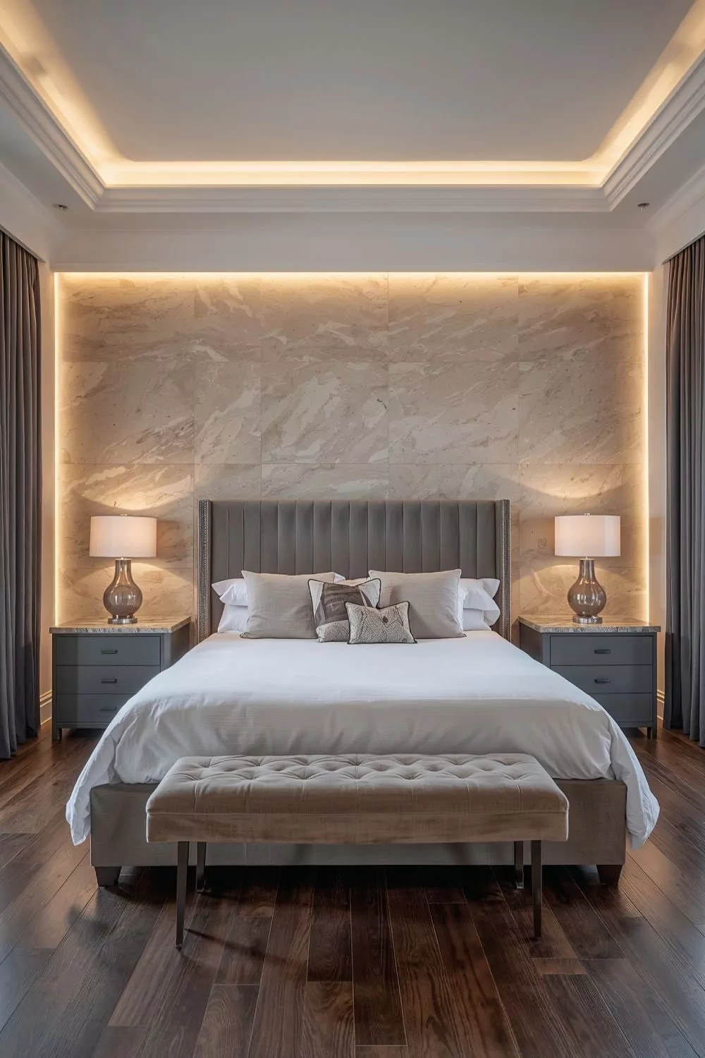 Bedroom Stone Accent Wall Behind Bed Headboard