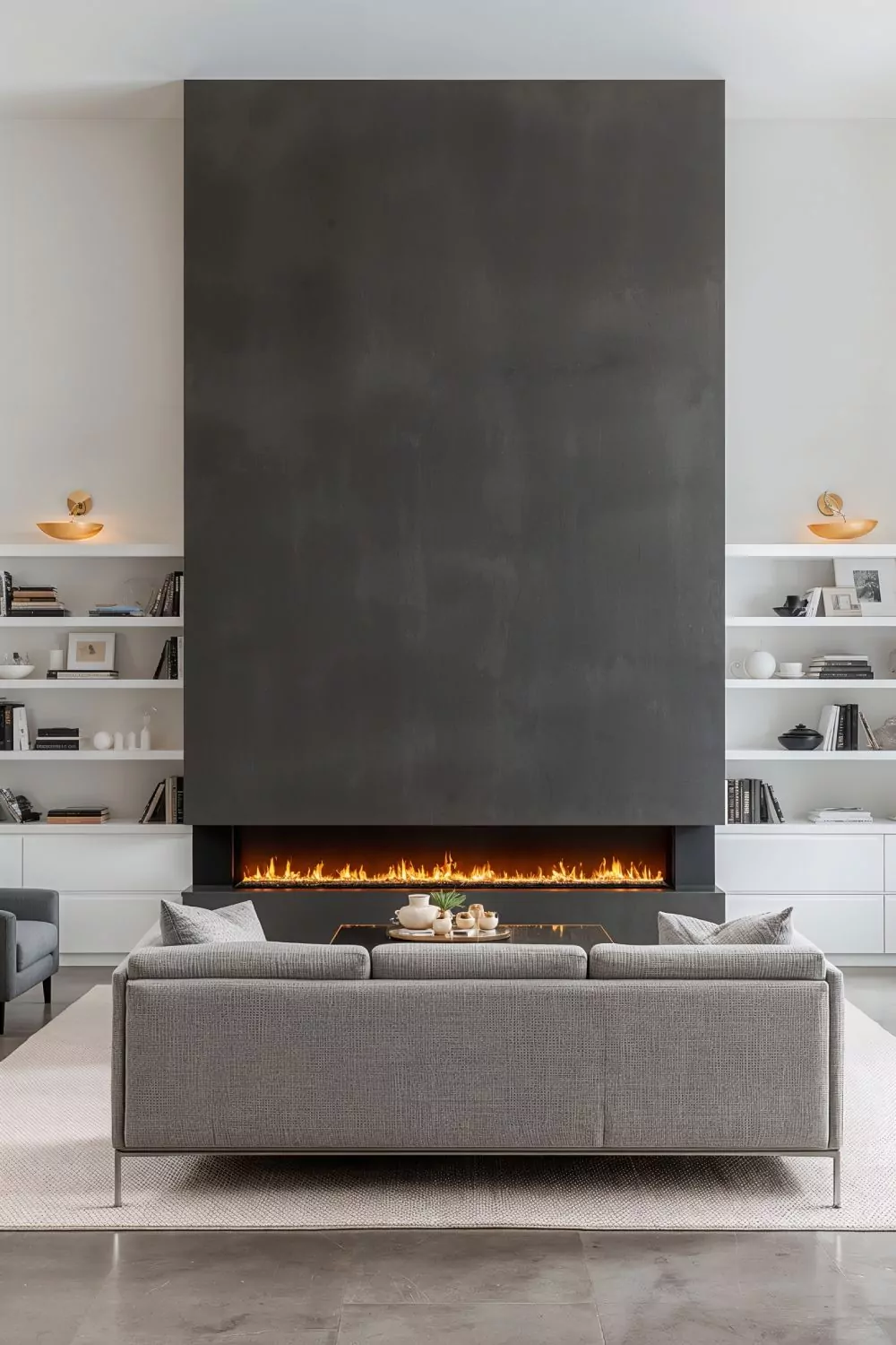 Charcoal Grey Accent Wall With Contemporary Fireplace Design