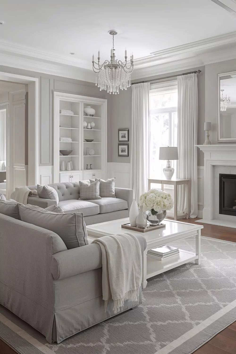 Elegant Grey And White Living Room With Classic Design Elements