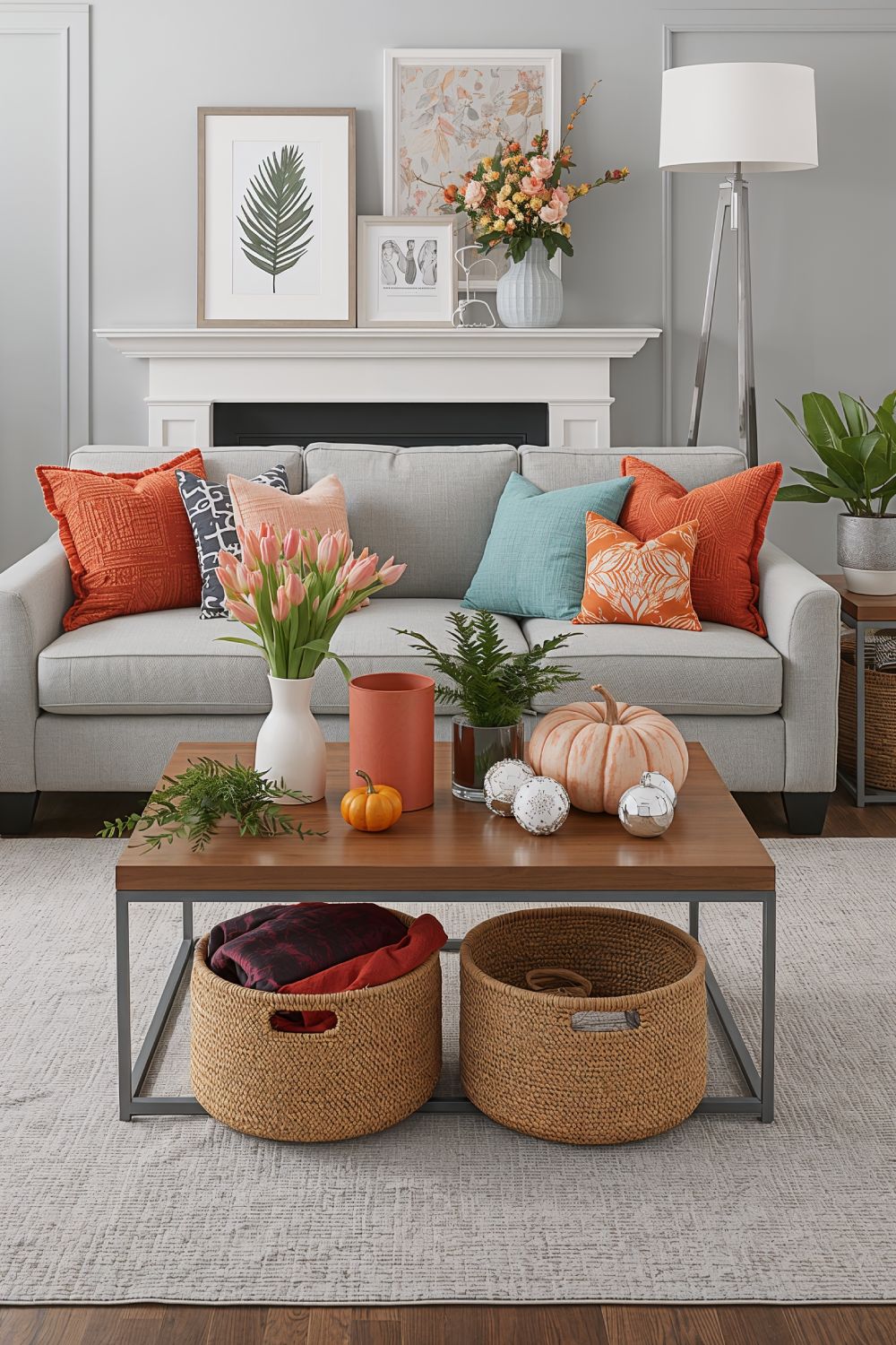 Grey Living Room Styled For Four Seasons With Changeable Accents