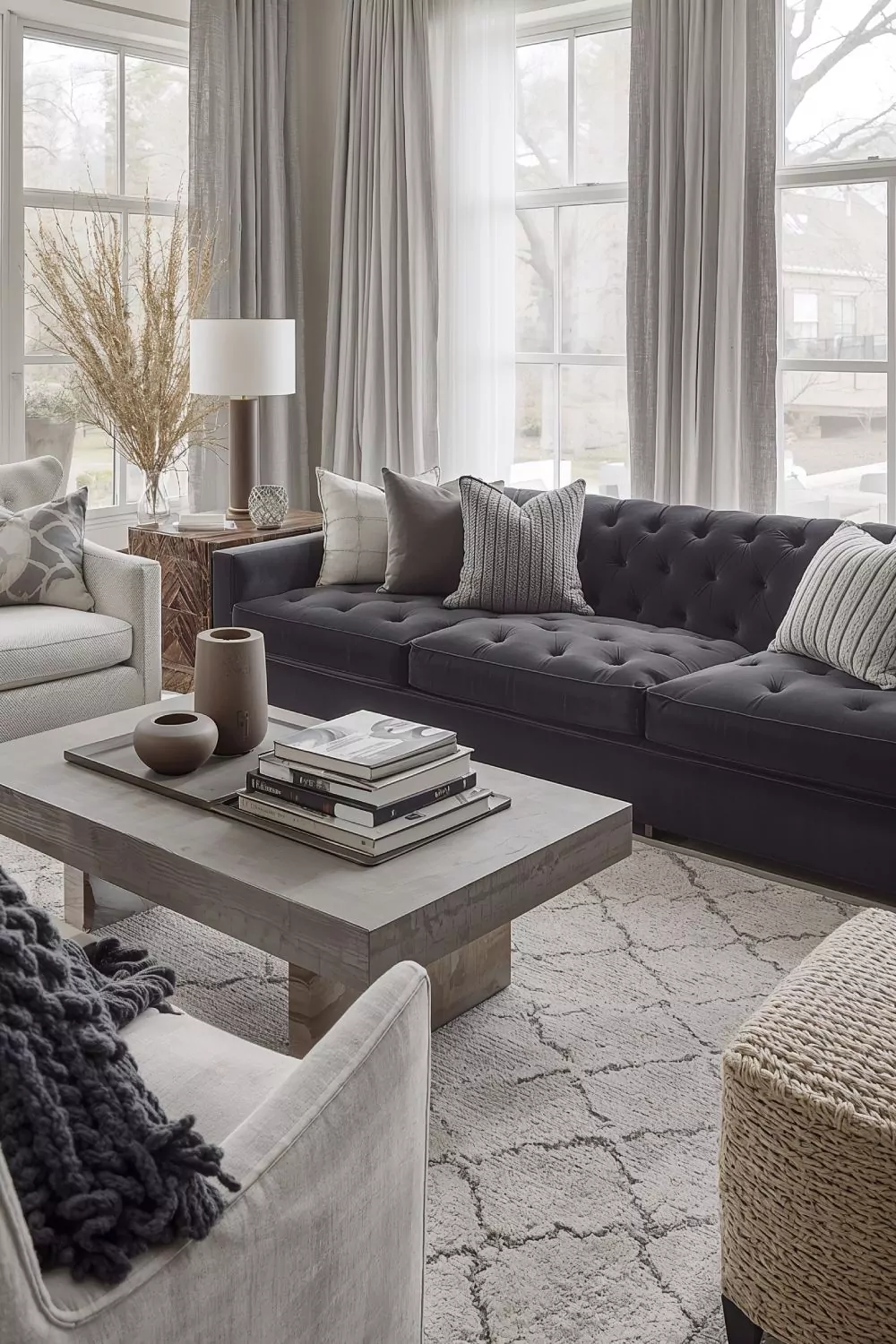 Layered Grey Textures With Velvet, Linen, And Wool Elements