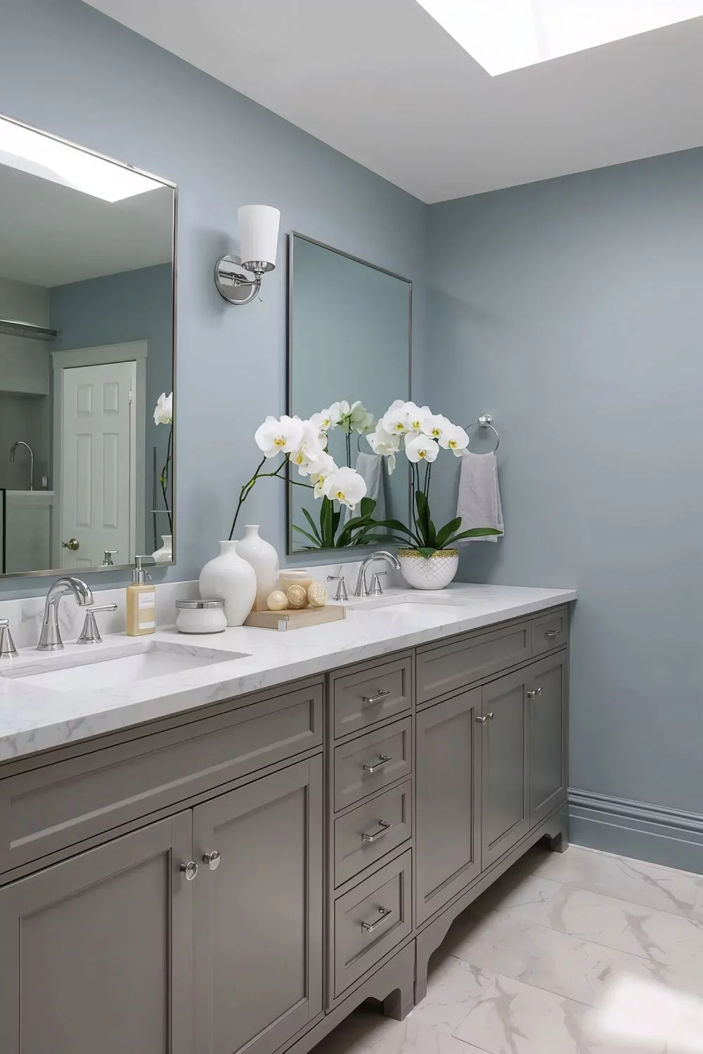 Spa Inspired Bathroom Colors With Gray Vanity Design