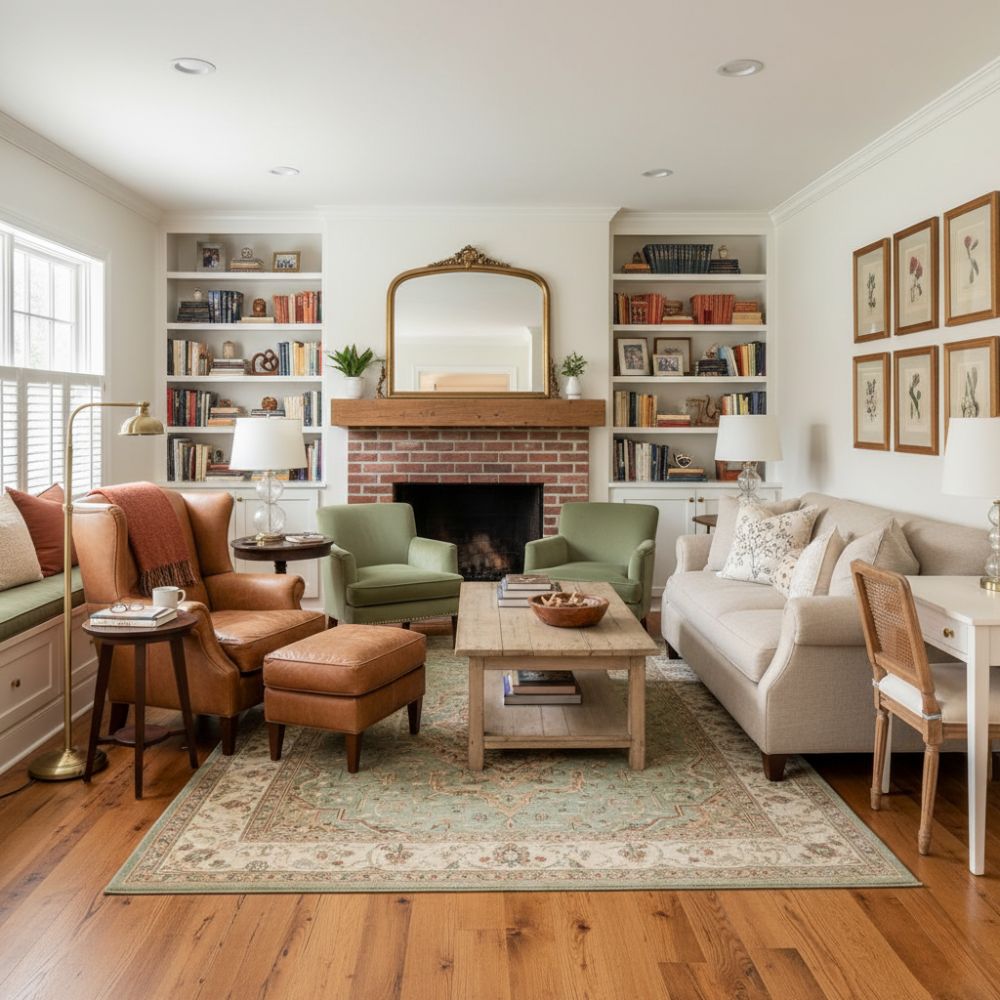 12x16 Living Room With Cozy Reading Nook And Multiple Seating Areas