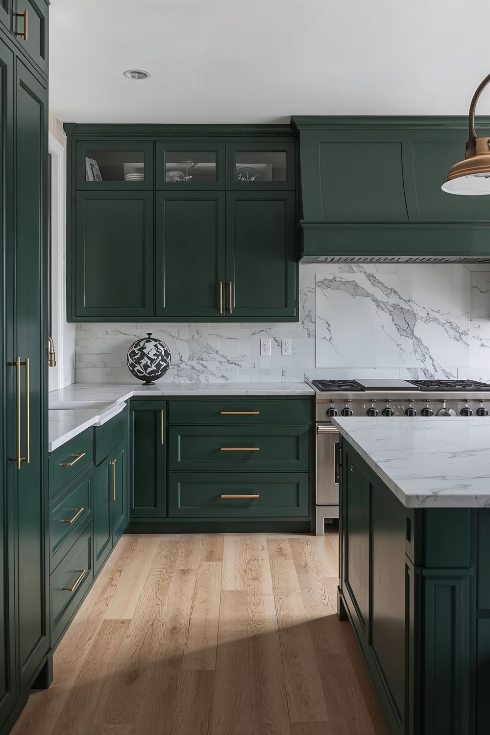 Forest Green Cabinets With Alabaster Walls