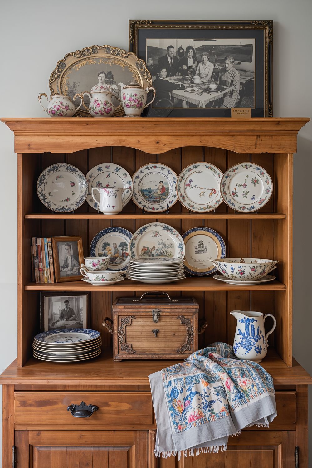 Personalized Farmhouse Hutch With Family Heirlooms