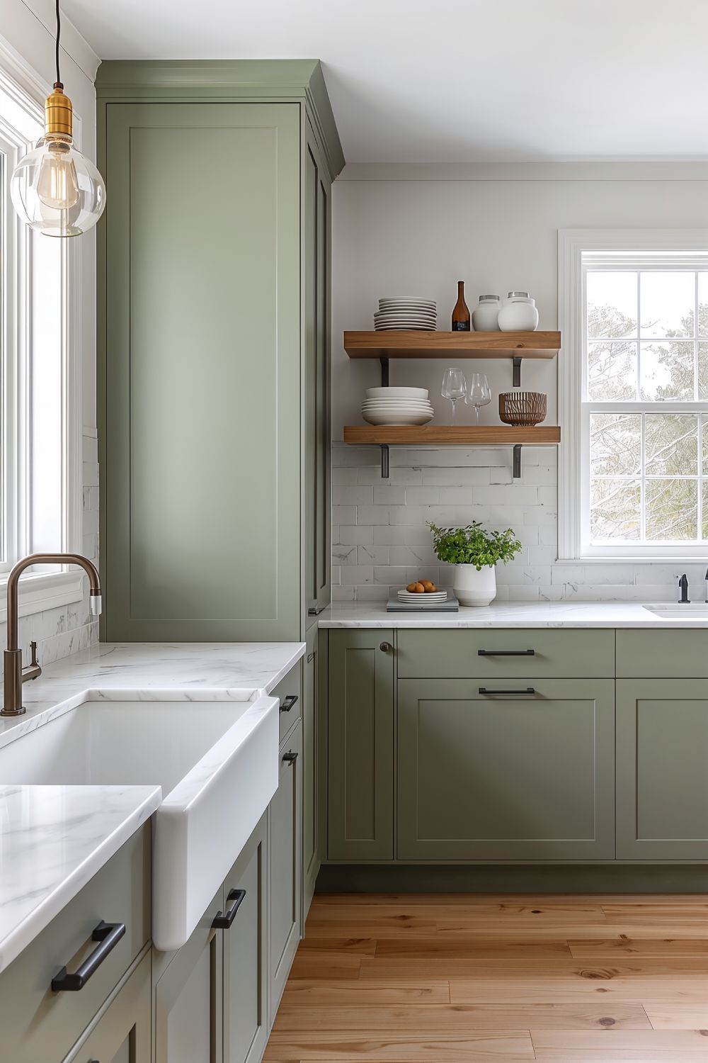 Sage Green Kitchen Cabinets With Alabaster Walls