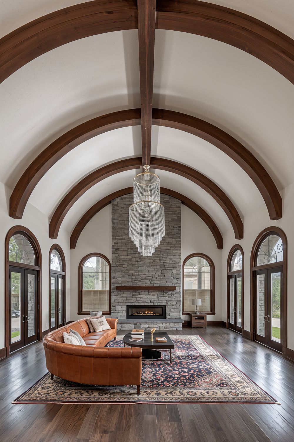 Arched Ceiling Beams In Great Room