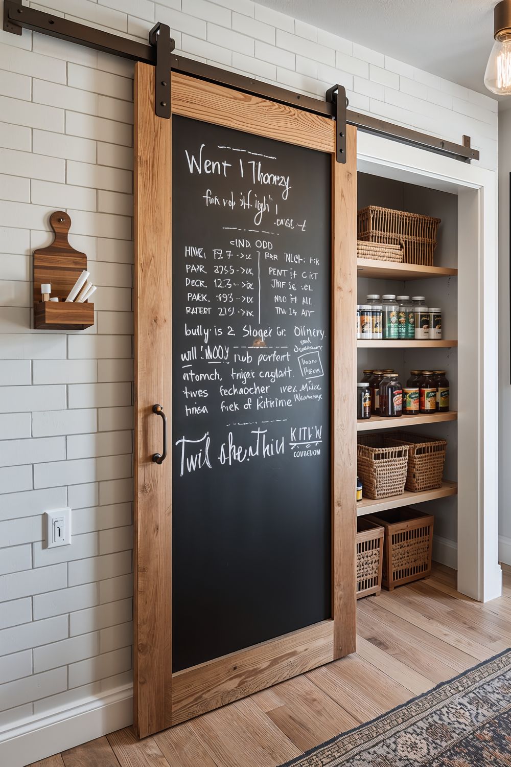 Chalkboard Painted Barn Door For Kitchen Pantry With Meal Planning