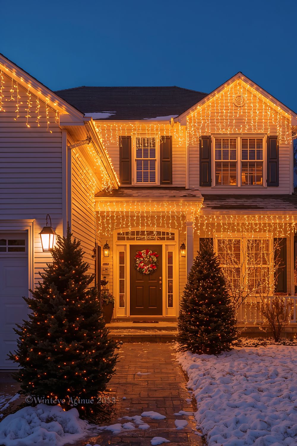 Classic Roofline Christmas Lights With Icicle String Display