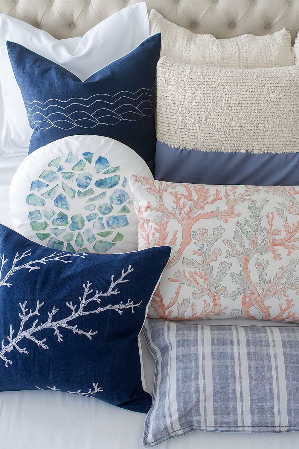 Coastal Throw Pillows With Ocean Inspired Patterns And Textures