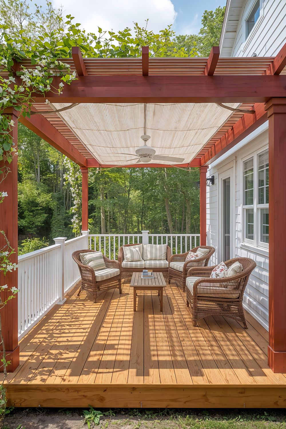 Covered Porch Deck With Pergola Shade For Tiny House