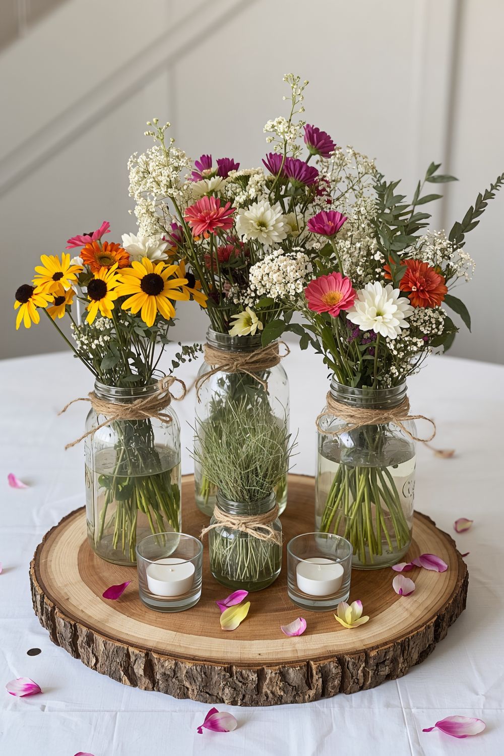 DIY Boho Centerpiece Mason Jars With Wildflowers