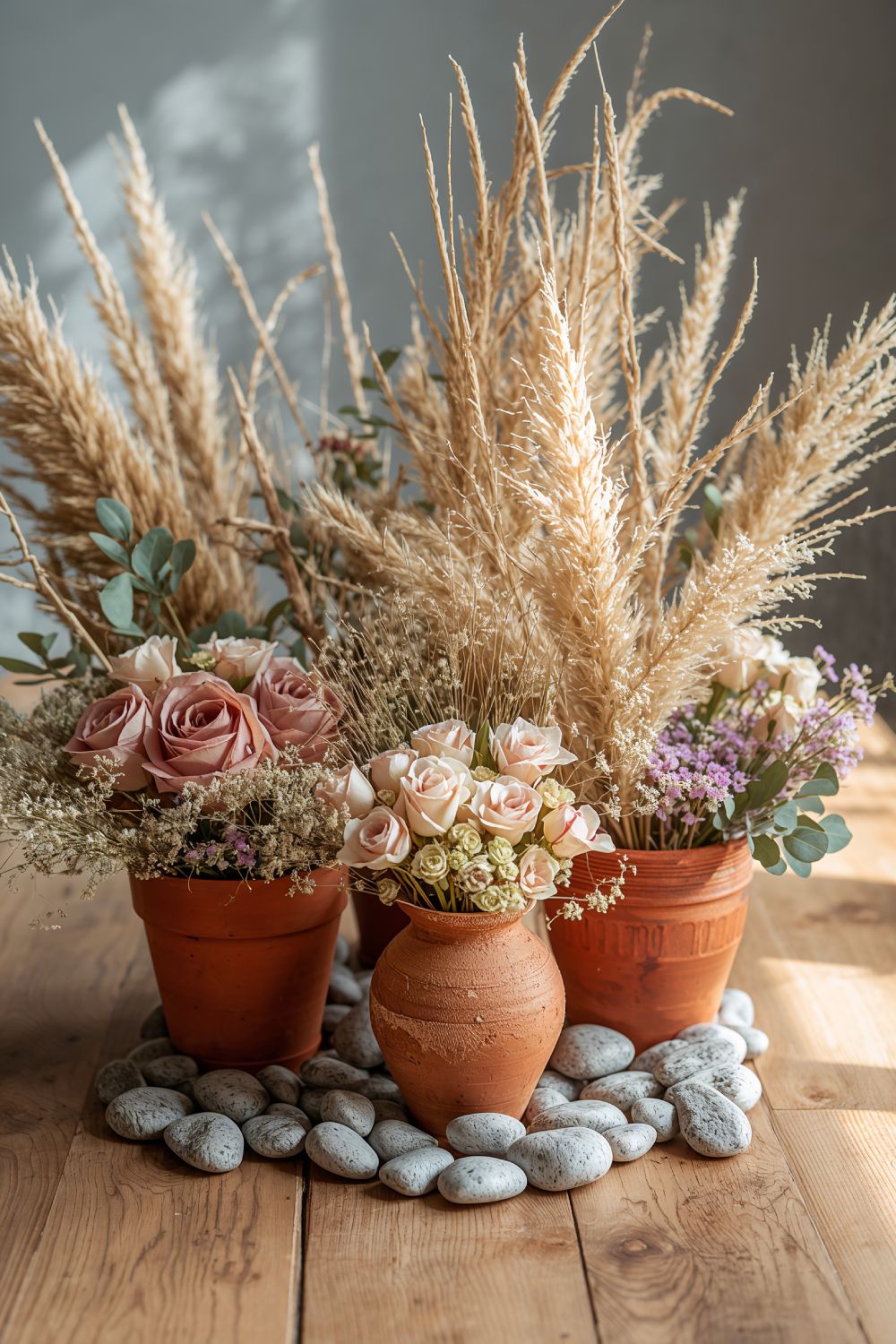 Dried Flower Boho Centerpiece In Terracotta Pots