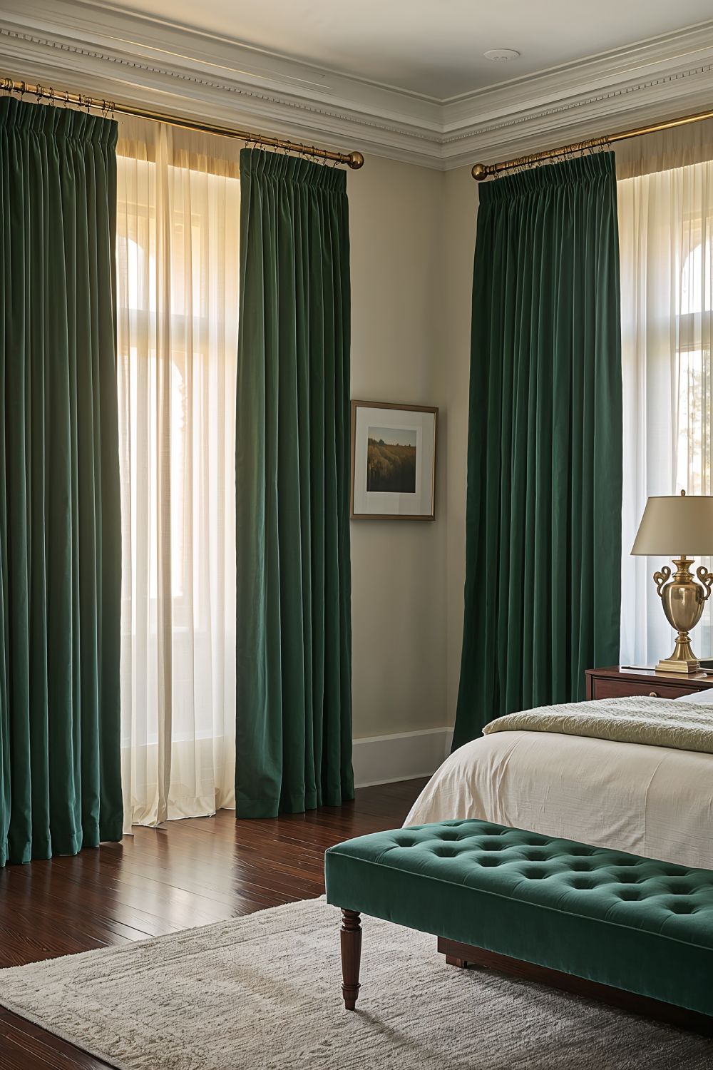 Elegant Floor To Ceiling Velvet Curtains In Luxury Bedroom