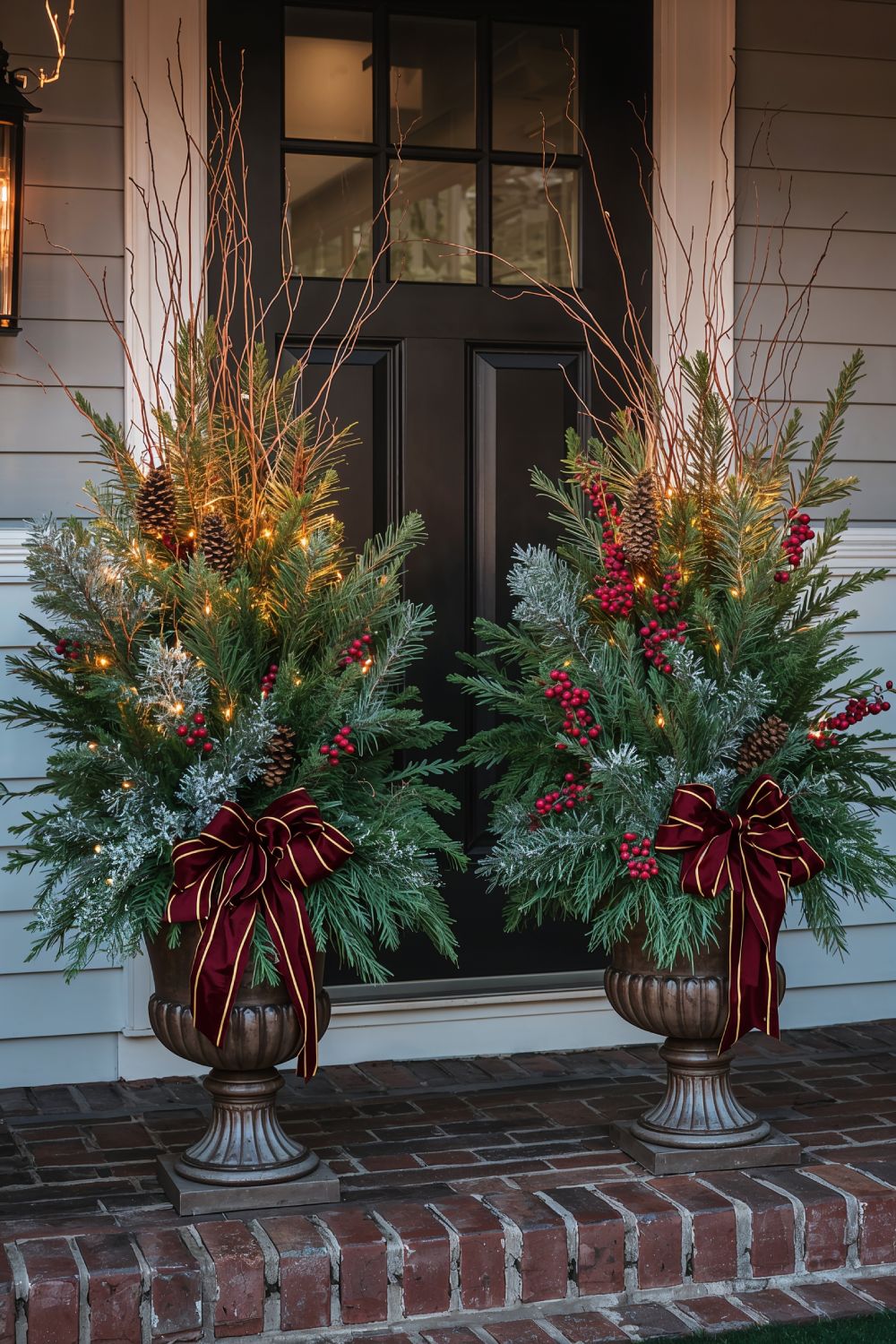 Evergreen Christmas Planter Arrangements For Outdoor Front Porch